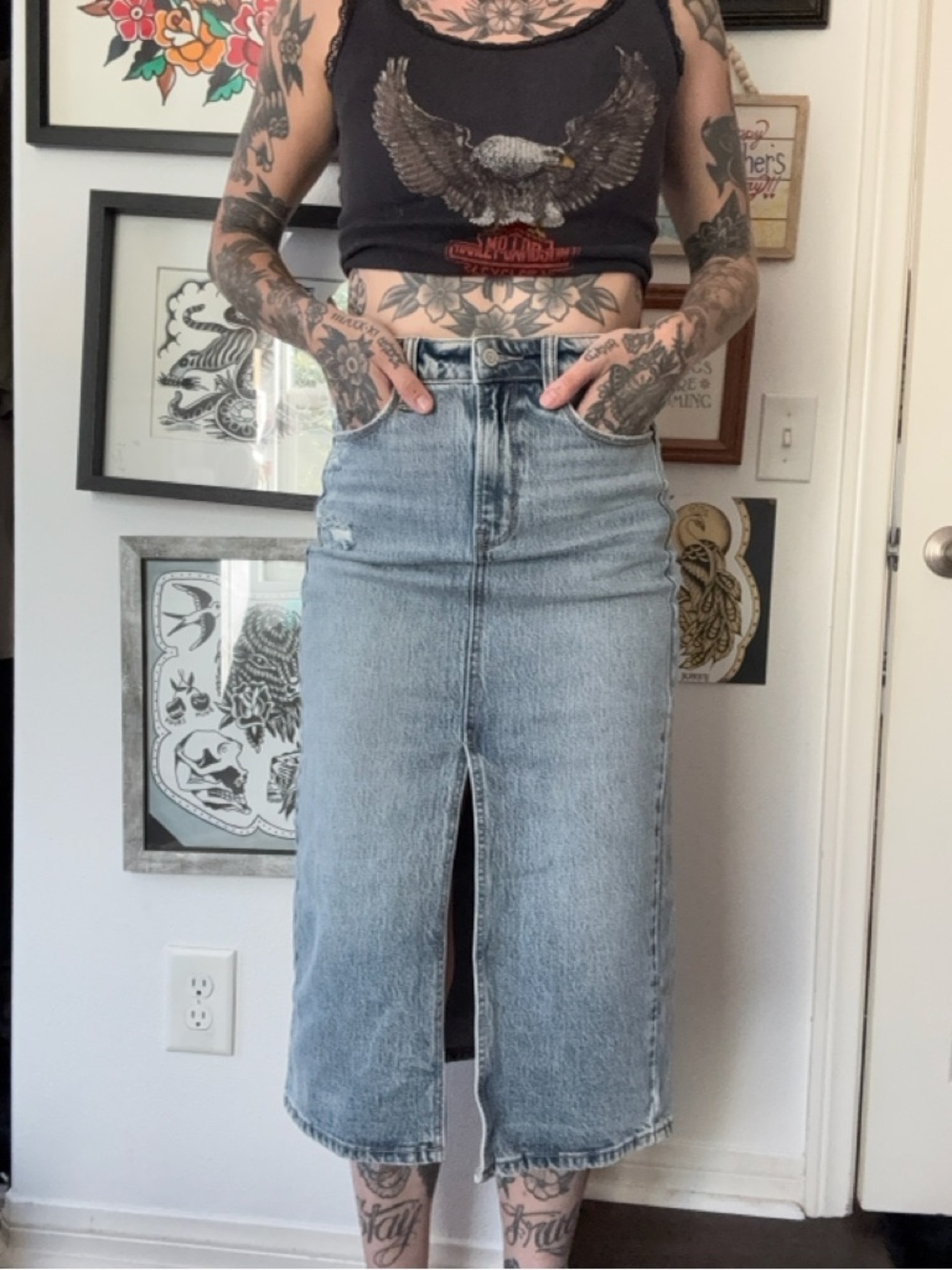 nectar denim midi skirt